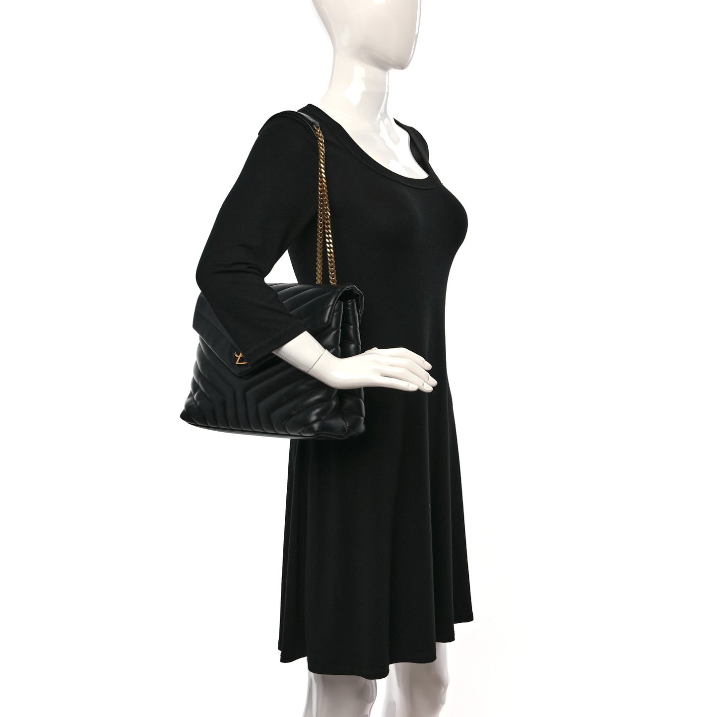 Calfskin Y Quilted Monogram Medium Loulou Chain Satchel Black