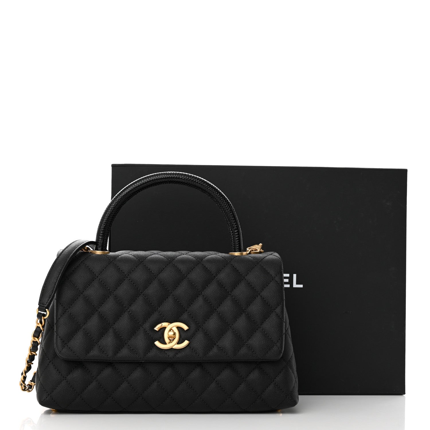 Chanel Caviar Lizard Embossed Quilted Small Coco Handle Flap Black 12 of 12