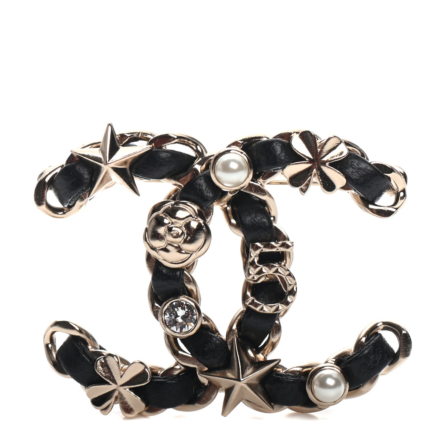 Lambskin Pearl Strass Sergeant Chanel Brooch Gold
