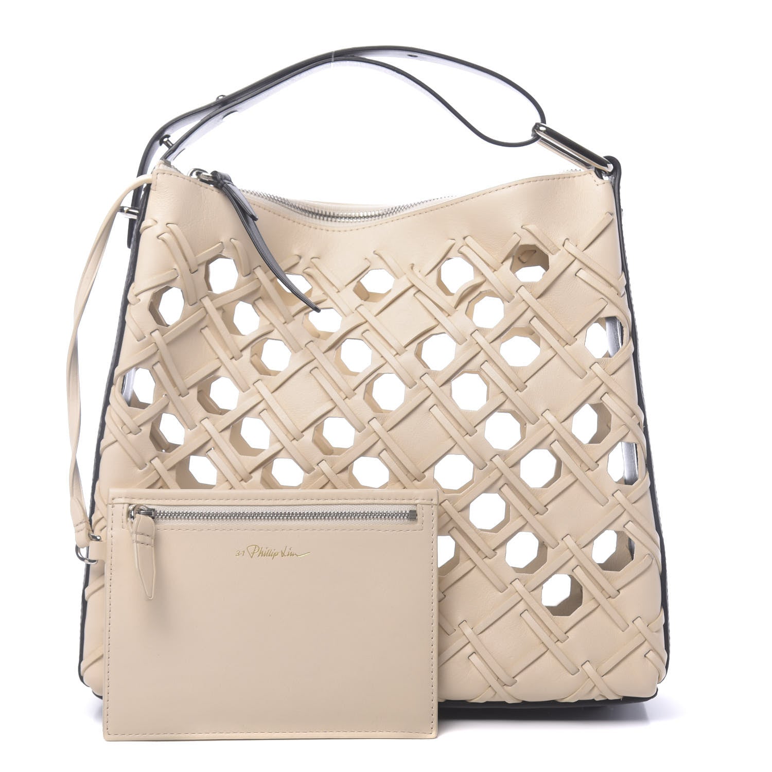 3.1 Phillip Lim 3.1 Lambskin Cutout Quill Triangle Bag Milk 1 of 10
