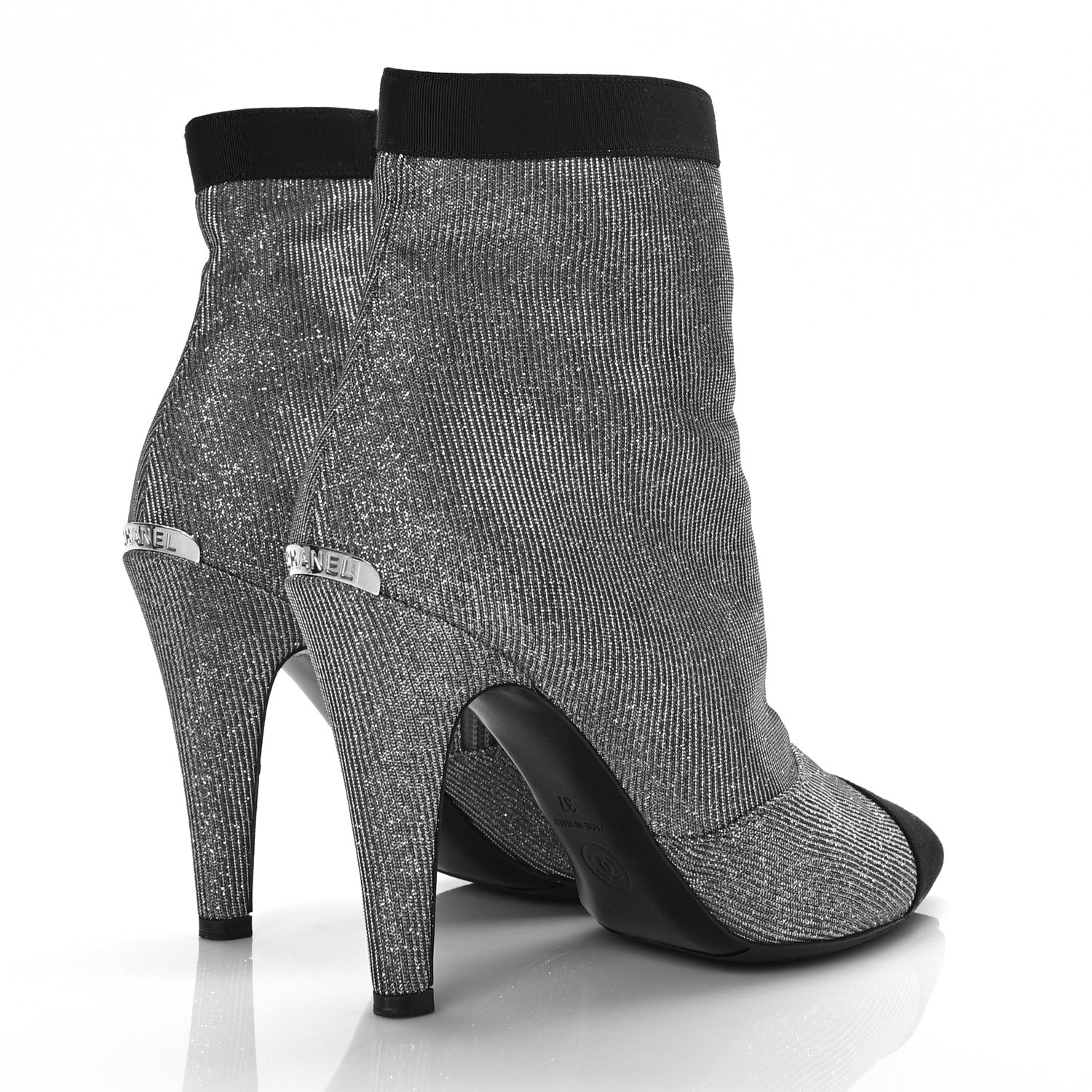 Chanel Micro Sequins Cap Toe Short Ankle Boots 37 Silver 4 of 8