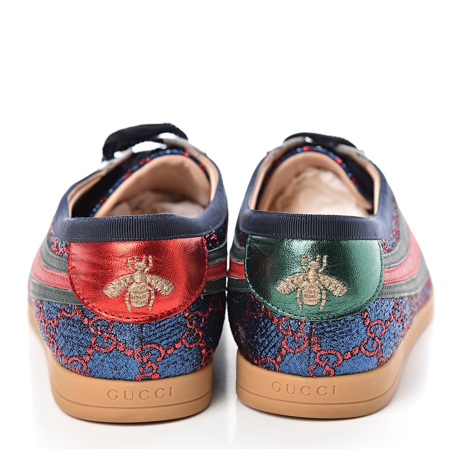 Gucci Lurex Calfskin Web GG Monogram Womens Falacer Sneakers 41 Iridescent Blue Iridescent Red Silver 5 of 10