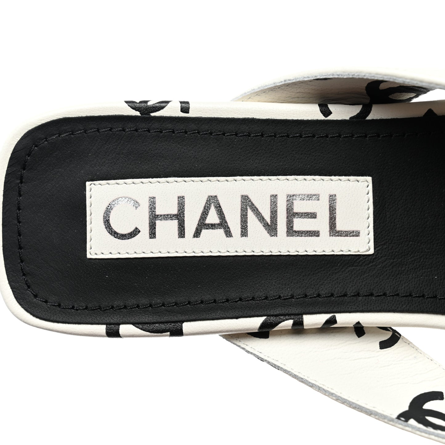 Lambskin Printed CC Thong Sandals 39 White Black
