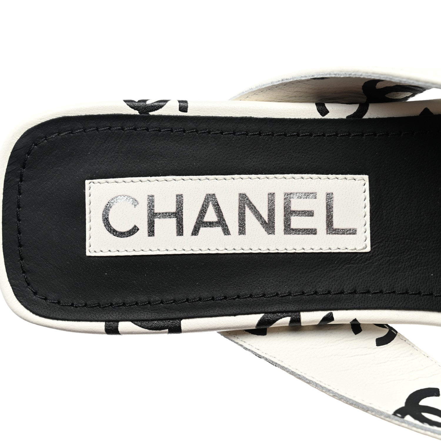 Chanel Lambskin Printed CC Thong Sandals 39 White Black 7 of 9