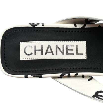 Chanel Lambskin Printed CC Thong Sandals 39 White Black 7 of 9