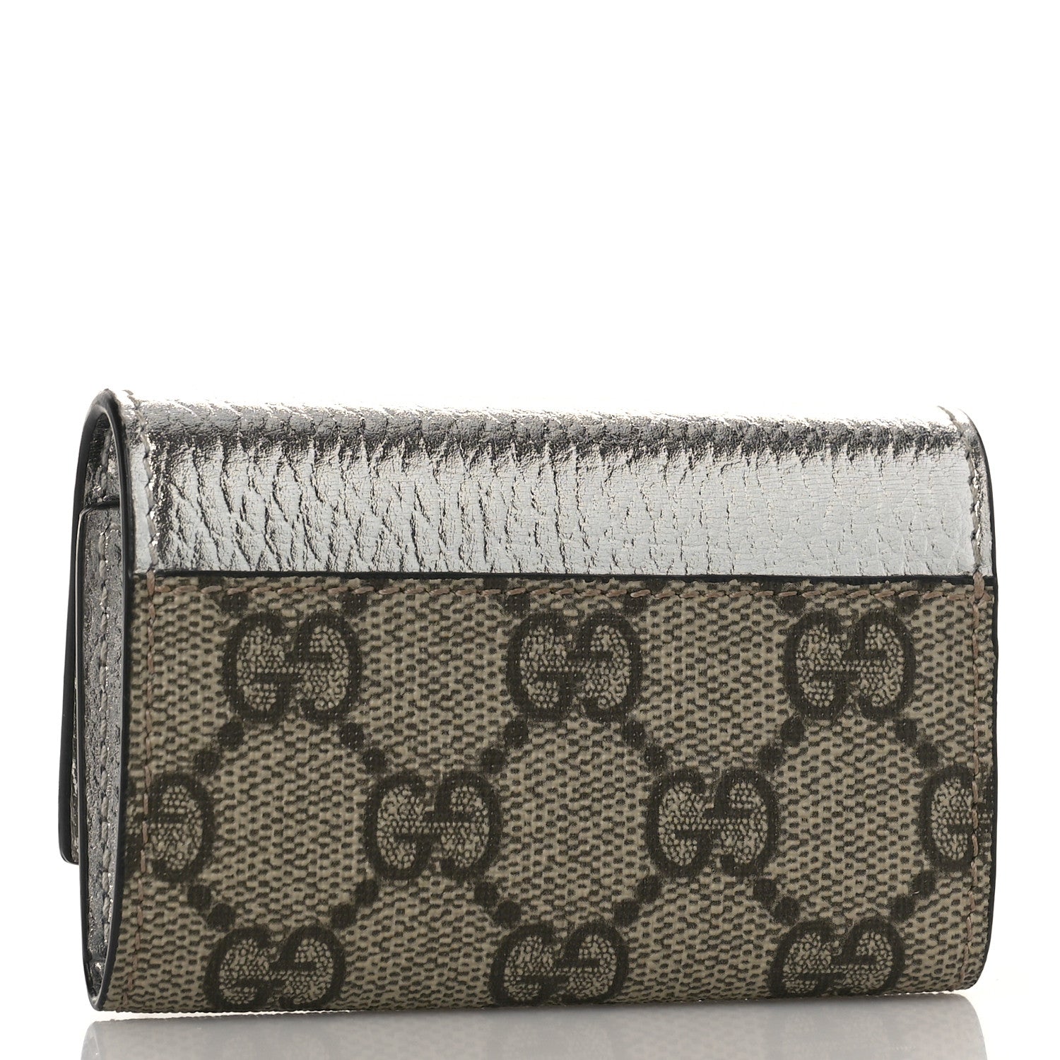 Gucci Metallic Calfskin GG Supreme Monogram GG Marmont 6 Key Holder Case Silver Beige Ebony 3 of 9