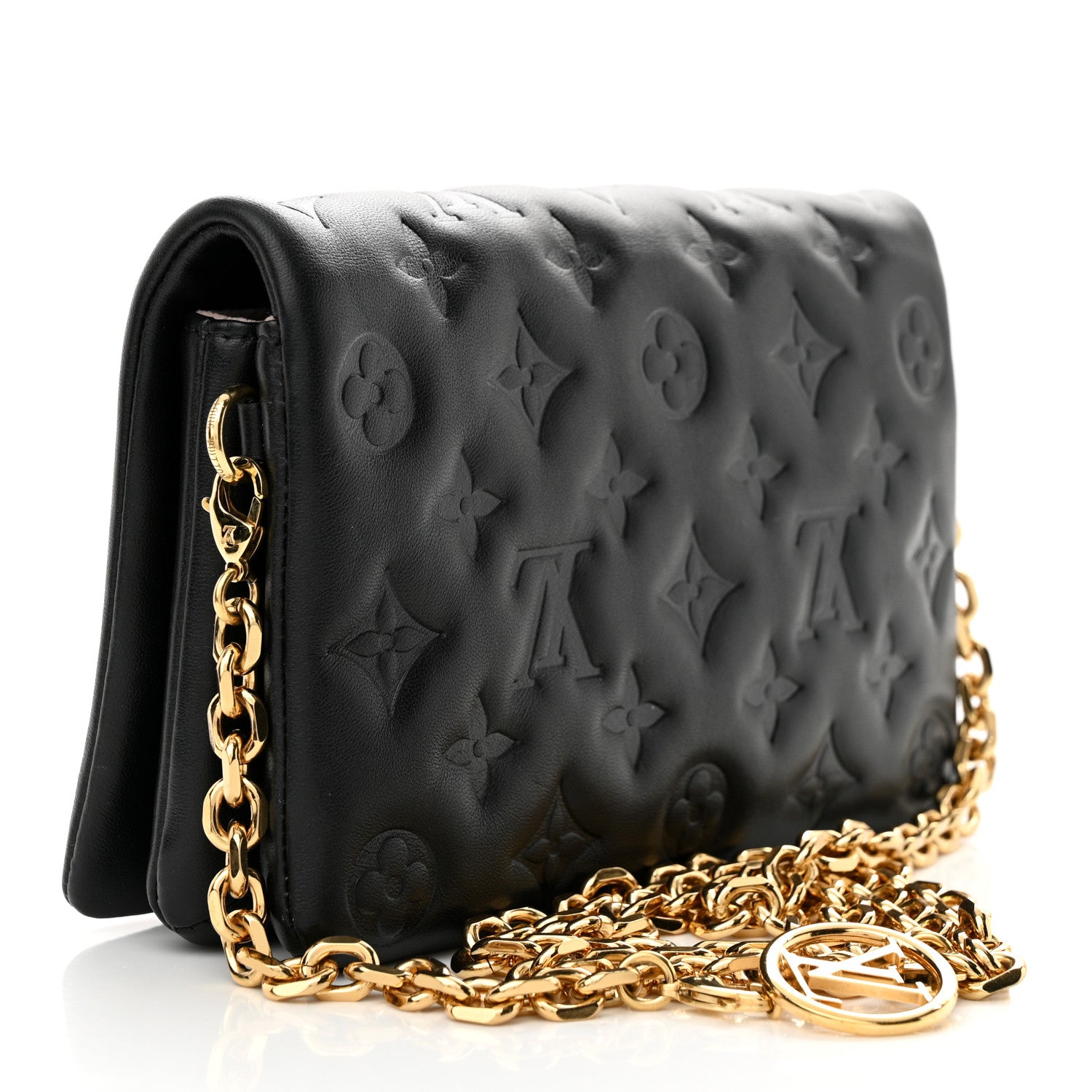 Louis Vuitton Lambskin Embossed Monogram Pochette Coussin Black 3 of 14