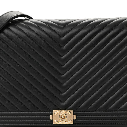 Chanel Lambskin Chevron Boy Wallet On Chain WOC Black 9 of 11