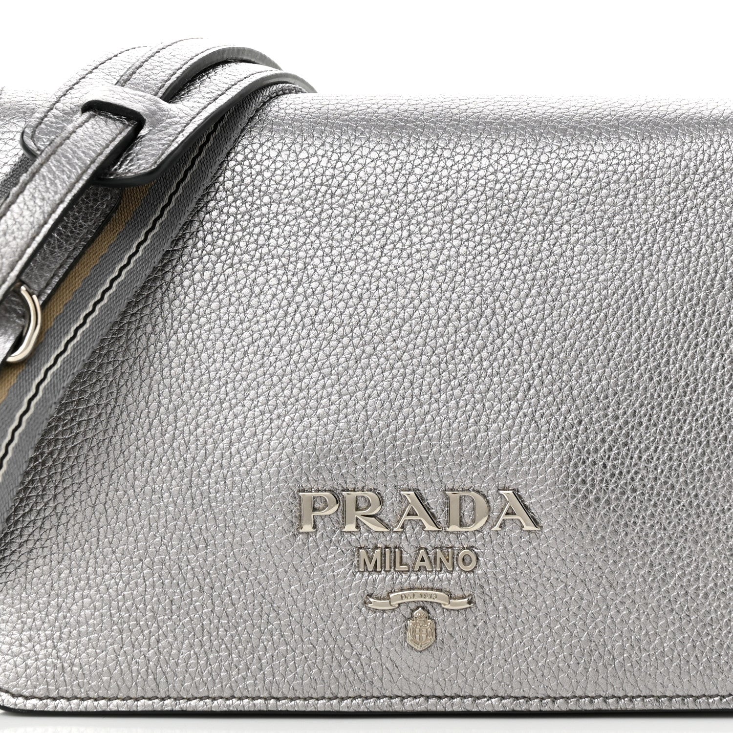 Prada Metallic Vitello Daino Flap Crossbody Cromo 7 of 10