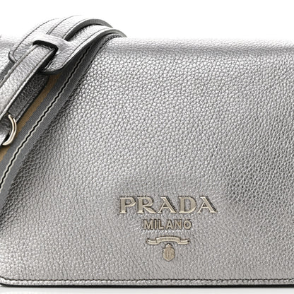 Prada Metallic Vitello Daino Flap Crossbody Cromo 7 of 10