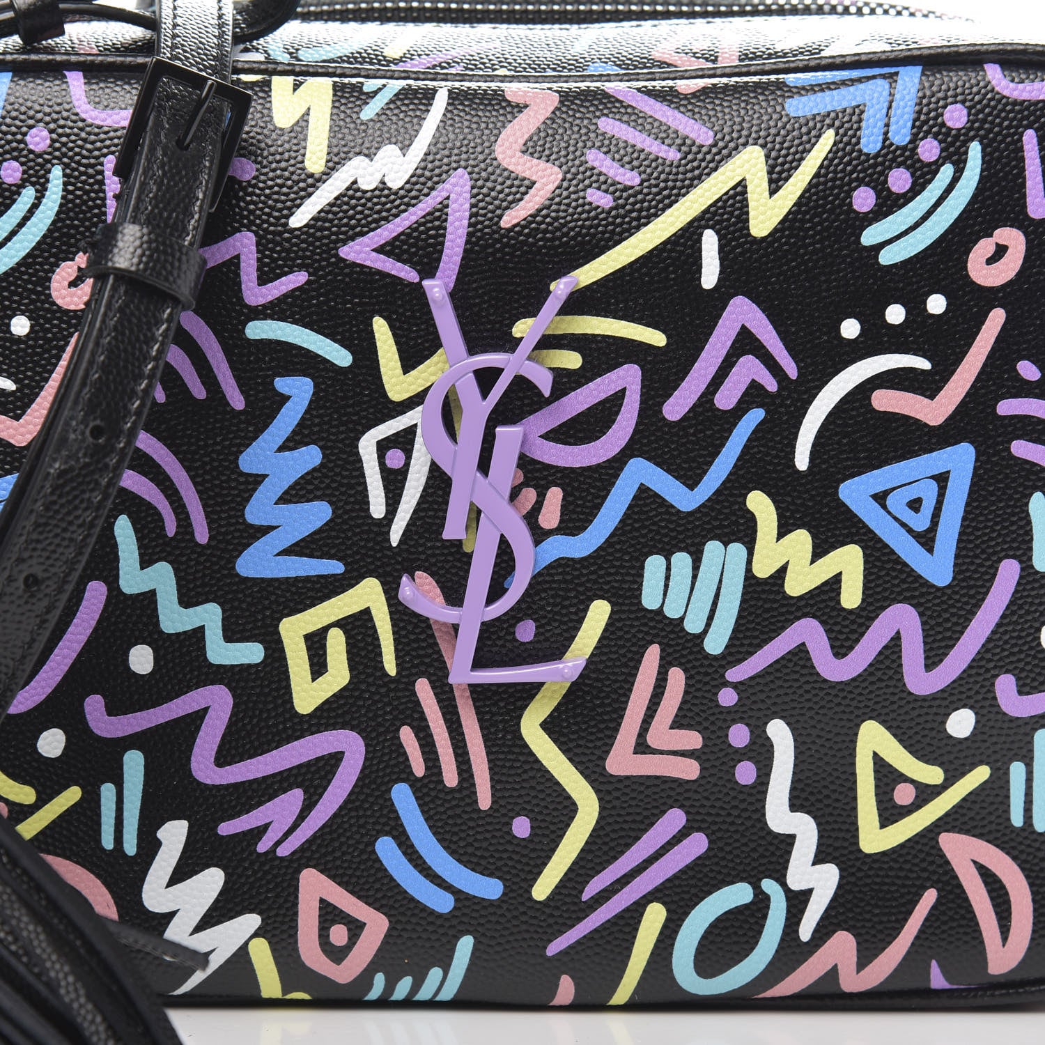 Saint Laurent Grain De Poudre Medium Classic Monogram Multicolor Graphic Print Lou Camera Bag Black 9 of 9
