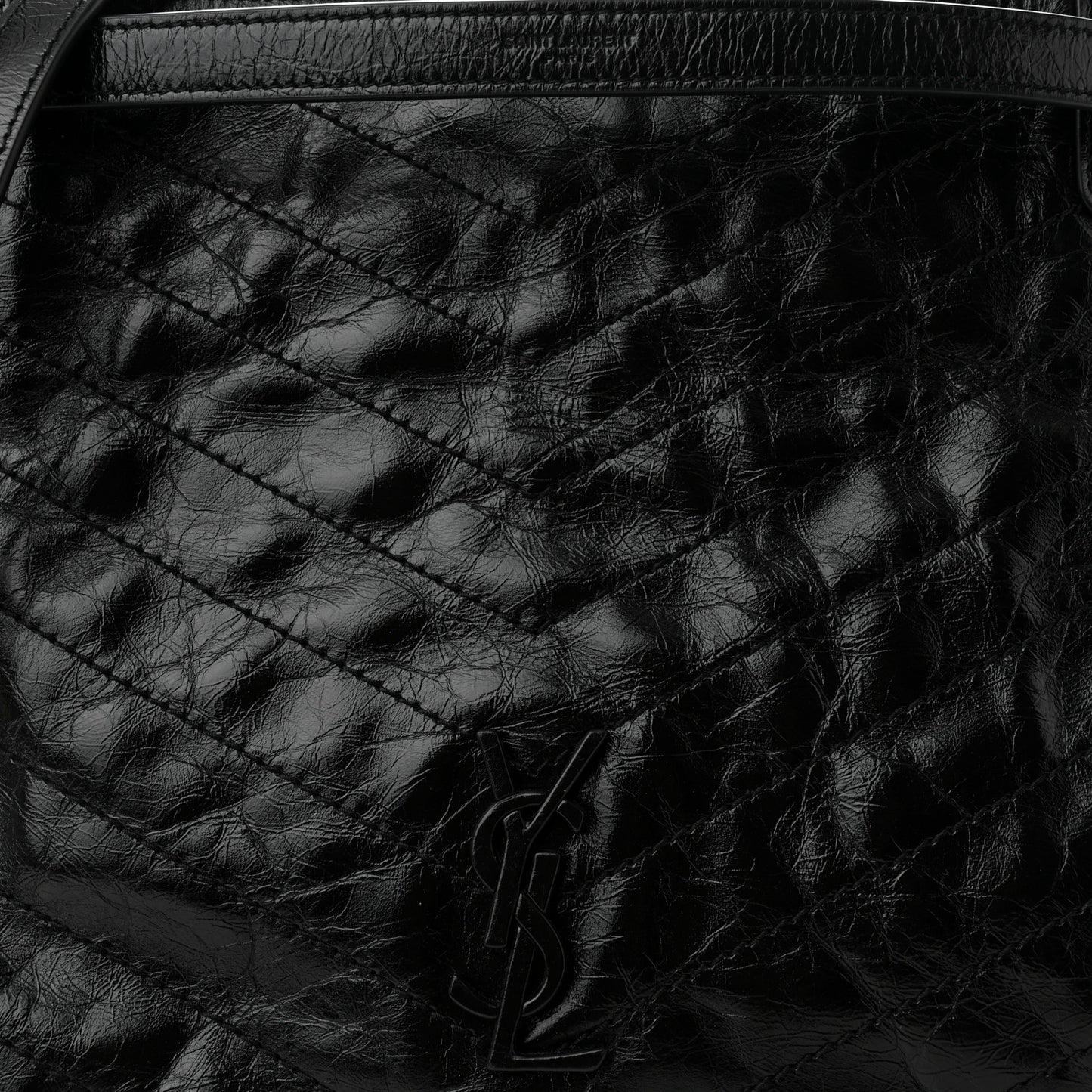 Crinkled Calfskin Matelasse Monogram Medium Niki Shopper Tote Black