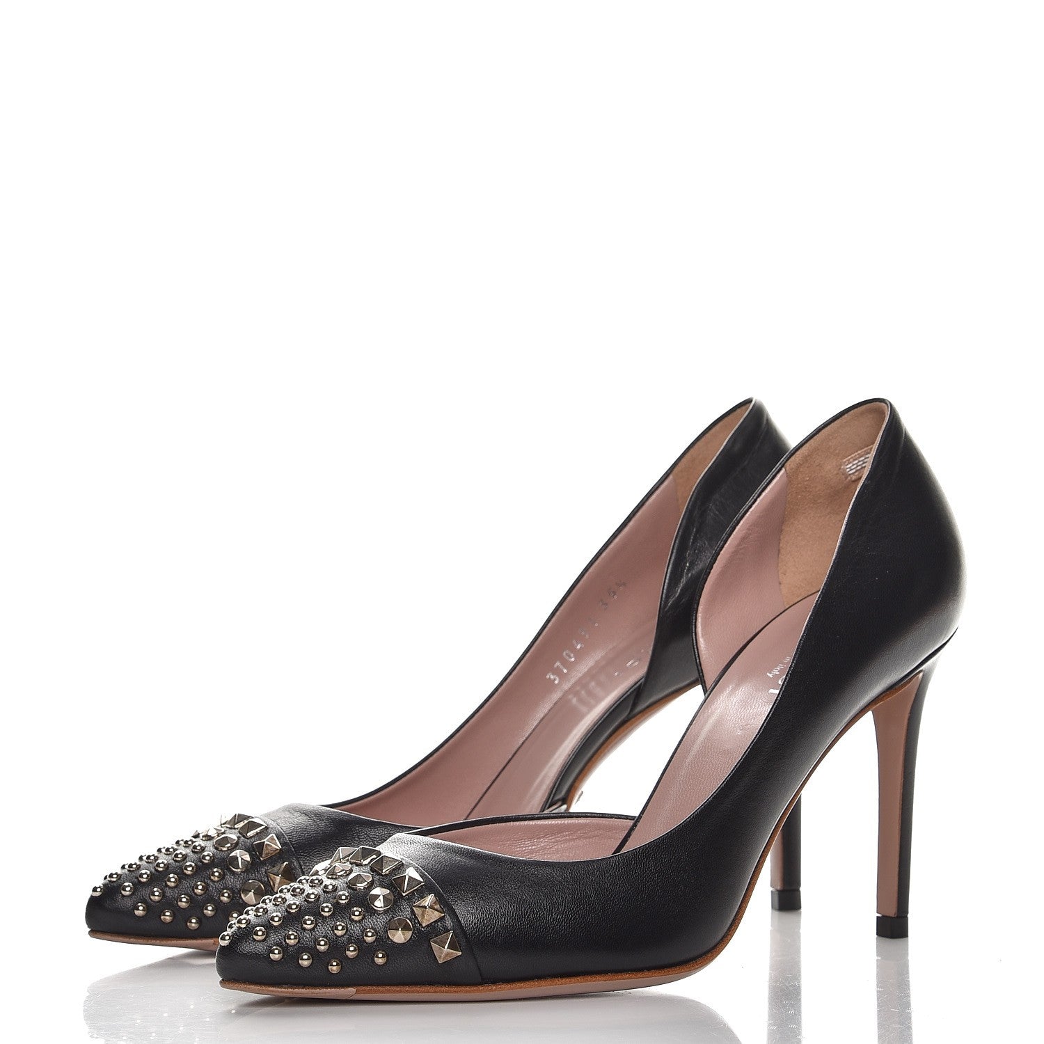 Gucci Calfskin Studded Cap Toe D'Orsay Pumps 35.5 Black 2 of 10