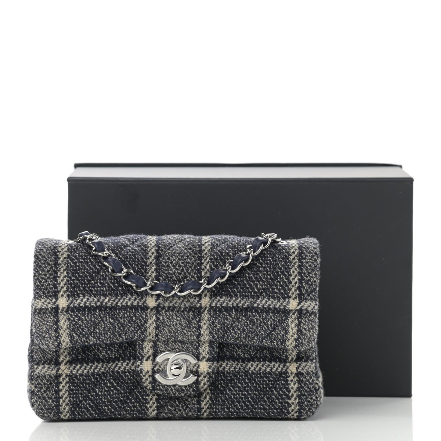 Tweed Quilted Mini Rectangular Flap Black Blue Sea Green