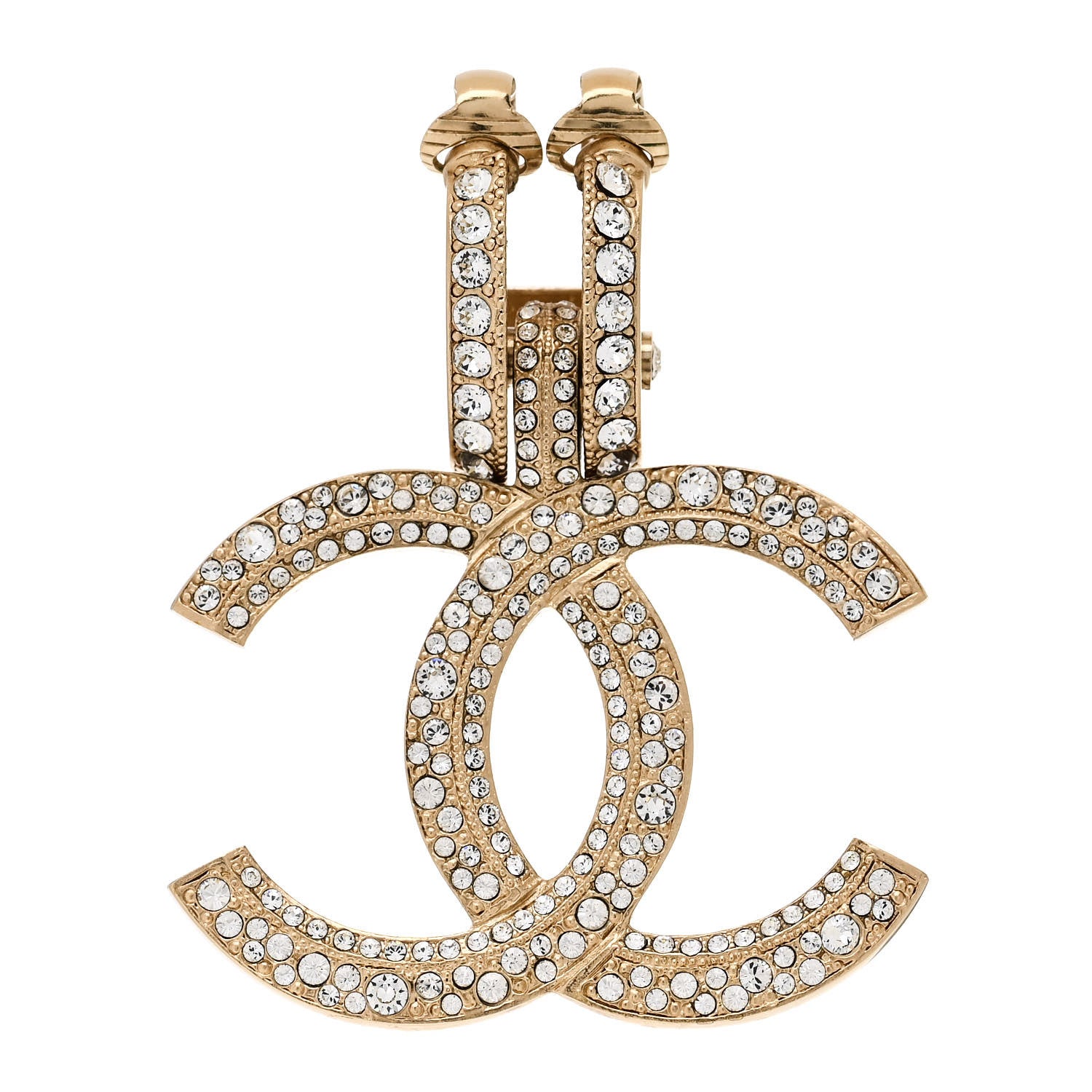 Chanel Crystal CC Single Clip On Earring Gold 1 of 5