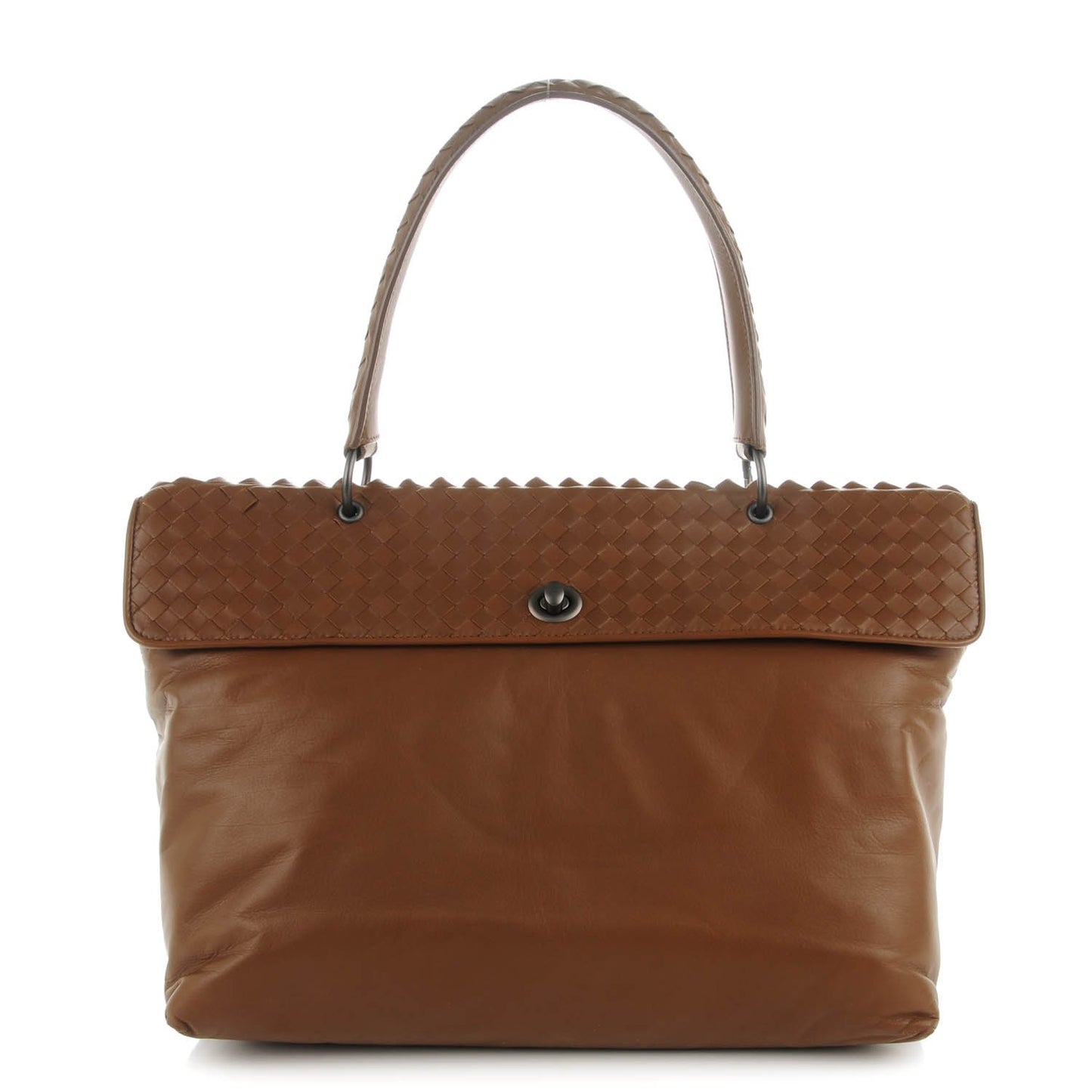 Smooth Lambskin Intrecciato Tiina Top Handle Bag Cigar