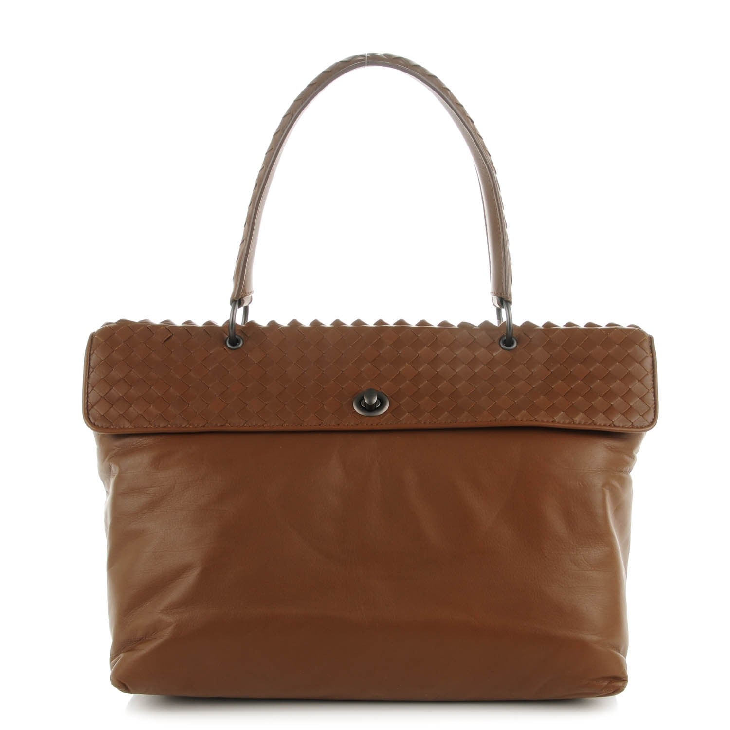 Bottega Veneta Smooth Lambskin Intrecciato Tiina Top Handle Bag Cigar 1 of 7