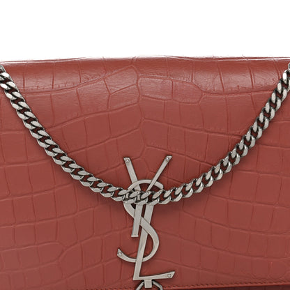 Saint Laurent Calfskin Crocodile Embossed Medium Classic Monogram Kate Tassel Satchel Pink 9 of 12