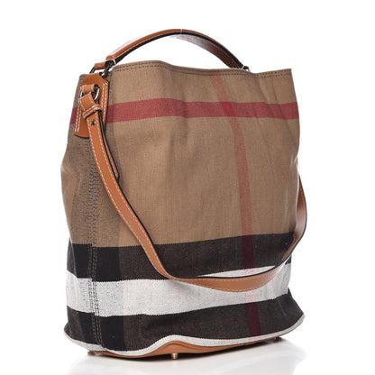 Burberry Canvas Mega Check Medium Ashby Hobo Saddle Brown 3 of 10