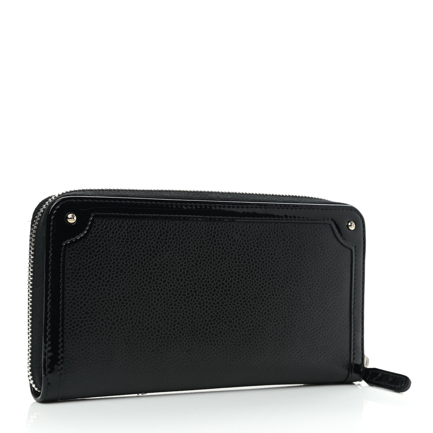 Caviar Patent Small CC Contour Zip Around Wallet Black