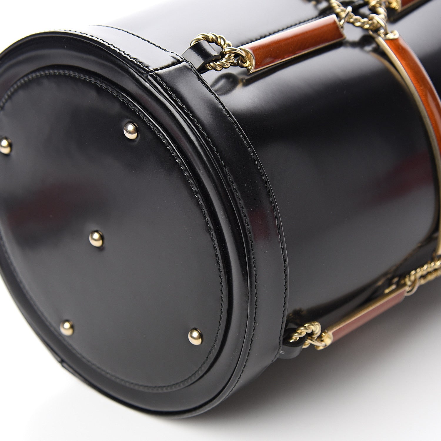 Gucci Lambskin Vinyl Enamel Mini Bucket Bag Black Ruggine 8 of 10