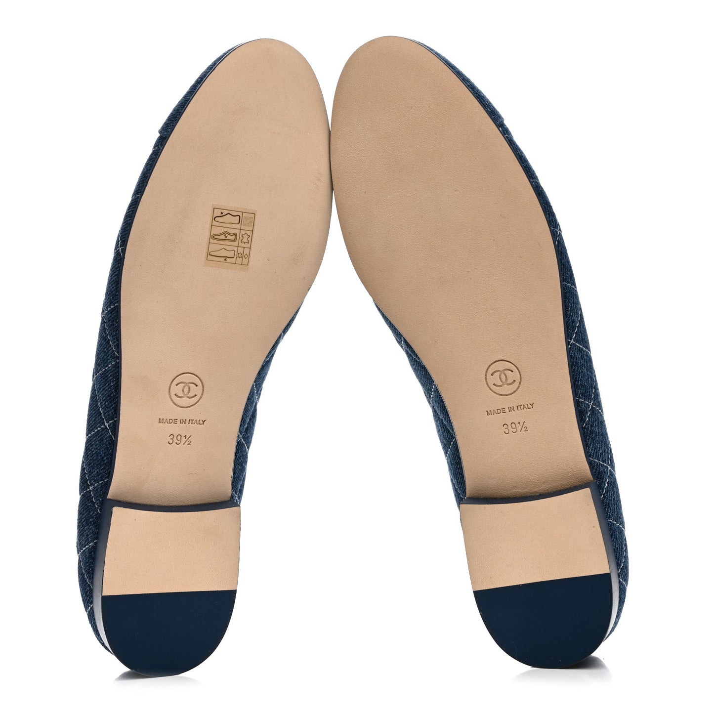 Washed Denim Quilted Cap Toe CC Ballerina Flats 39.5 Blue