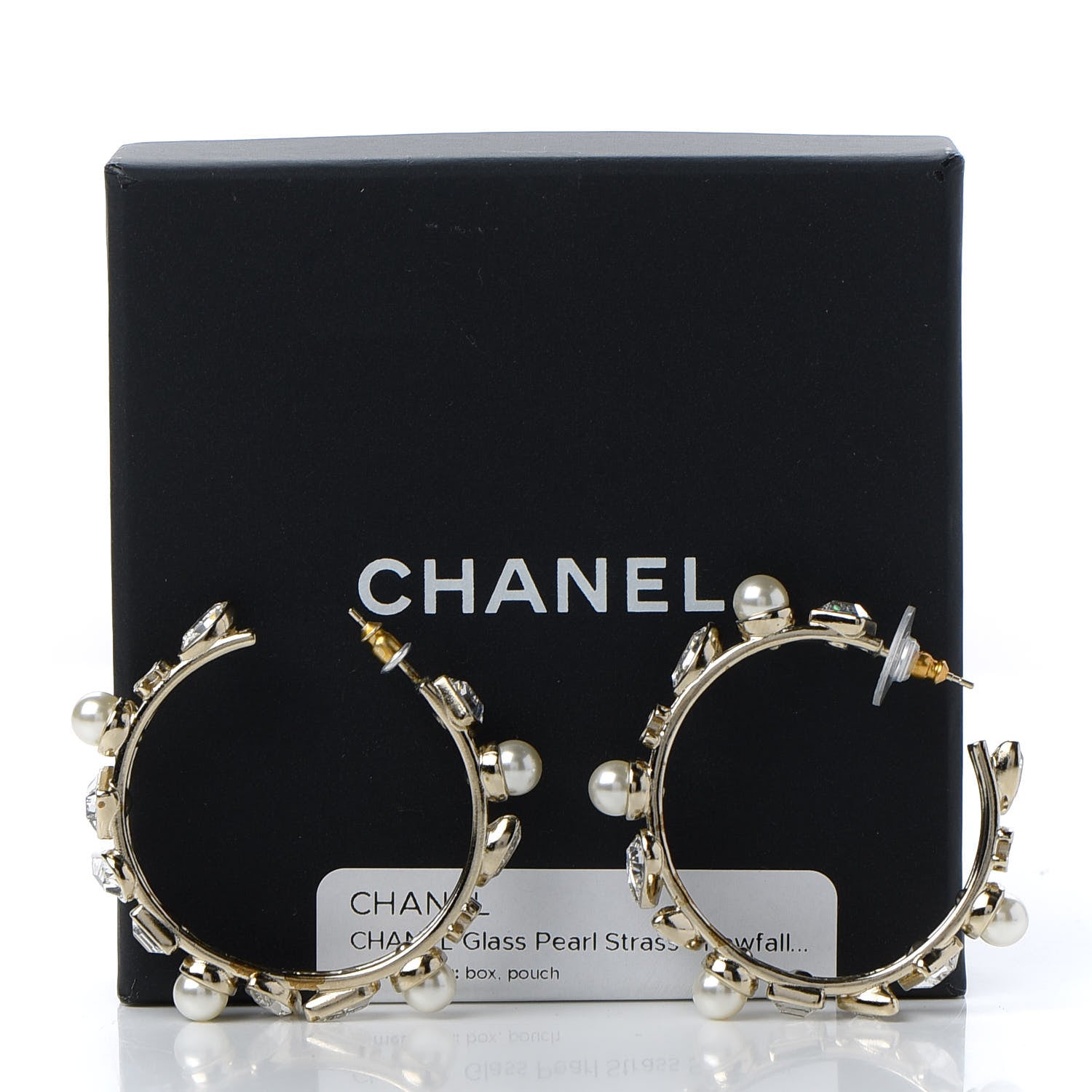 Chanel Glass Pearl Strass Snowfall Hoop Earrings Gold 5 of 5