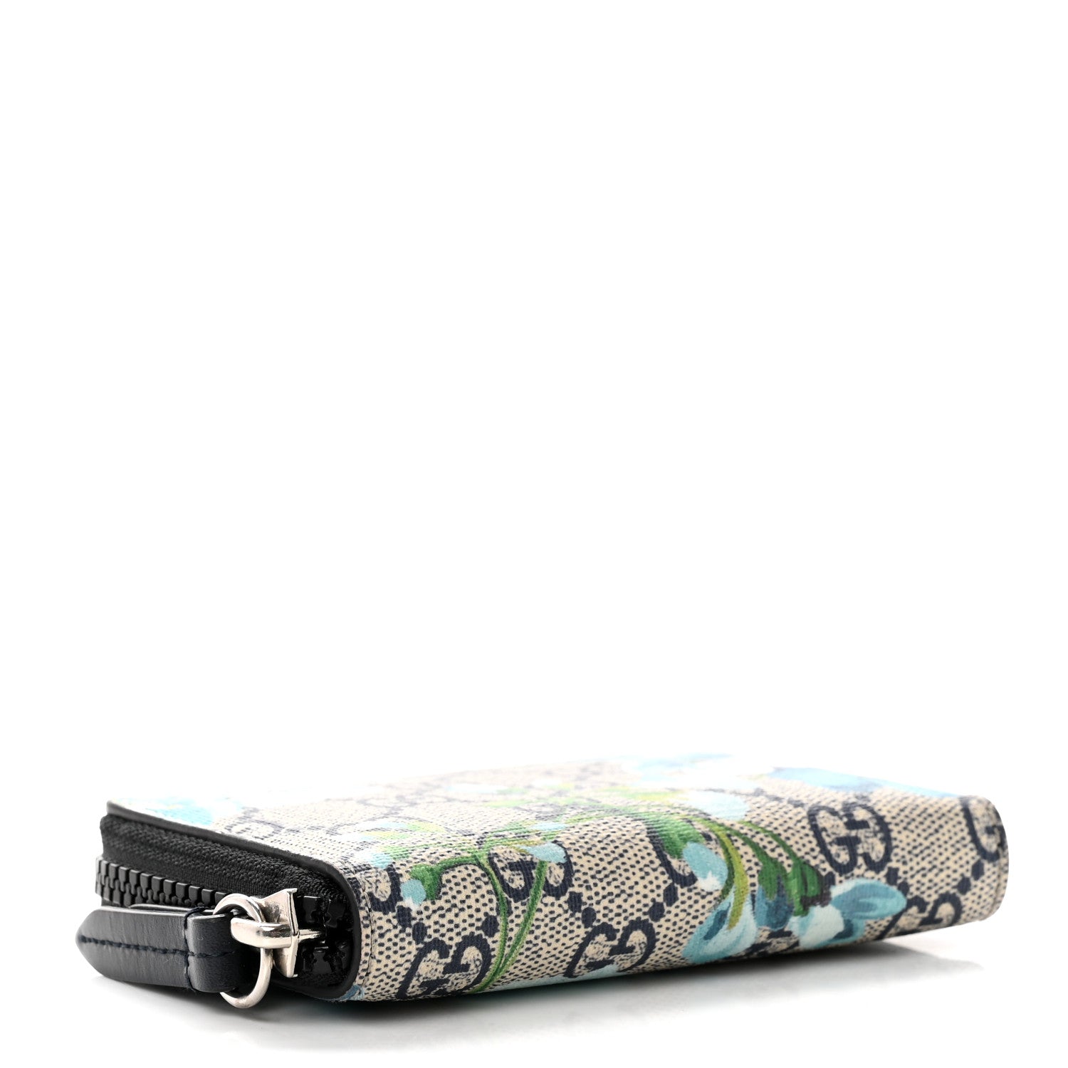 Gucci GG Supreme Monogram Blooms Zip Around Card Case Wallet Beige Blue Navy 4 of 6
