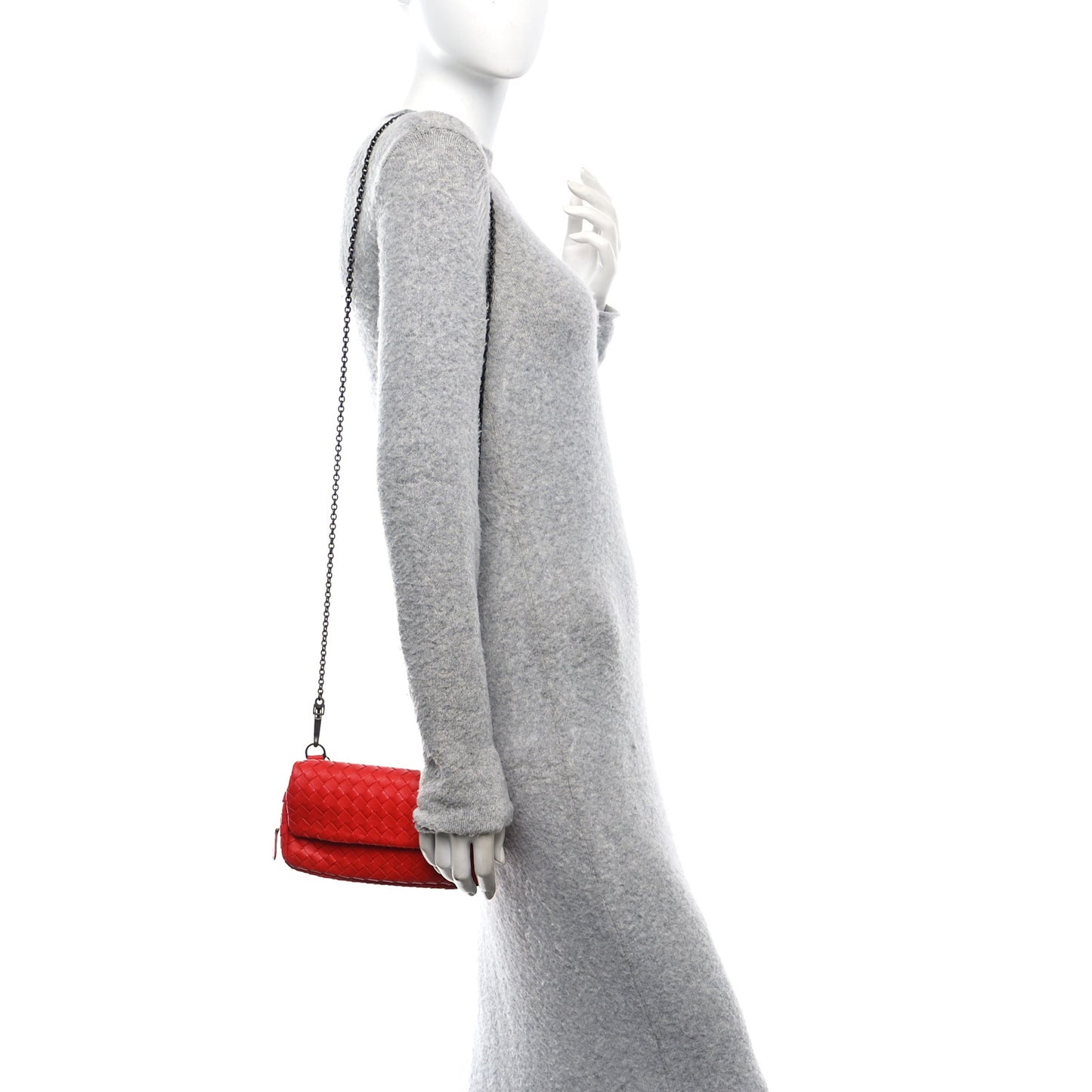 Nappa Intrecciato Small Chain Crossbody Red