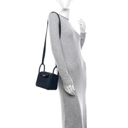 Hermes Taurillon Clemence Mini Lindy 20 Bleu Saphir 2 of 9