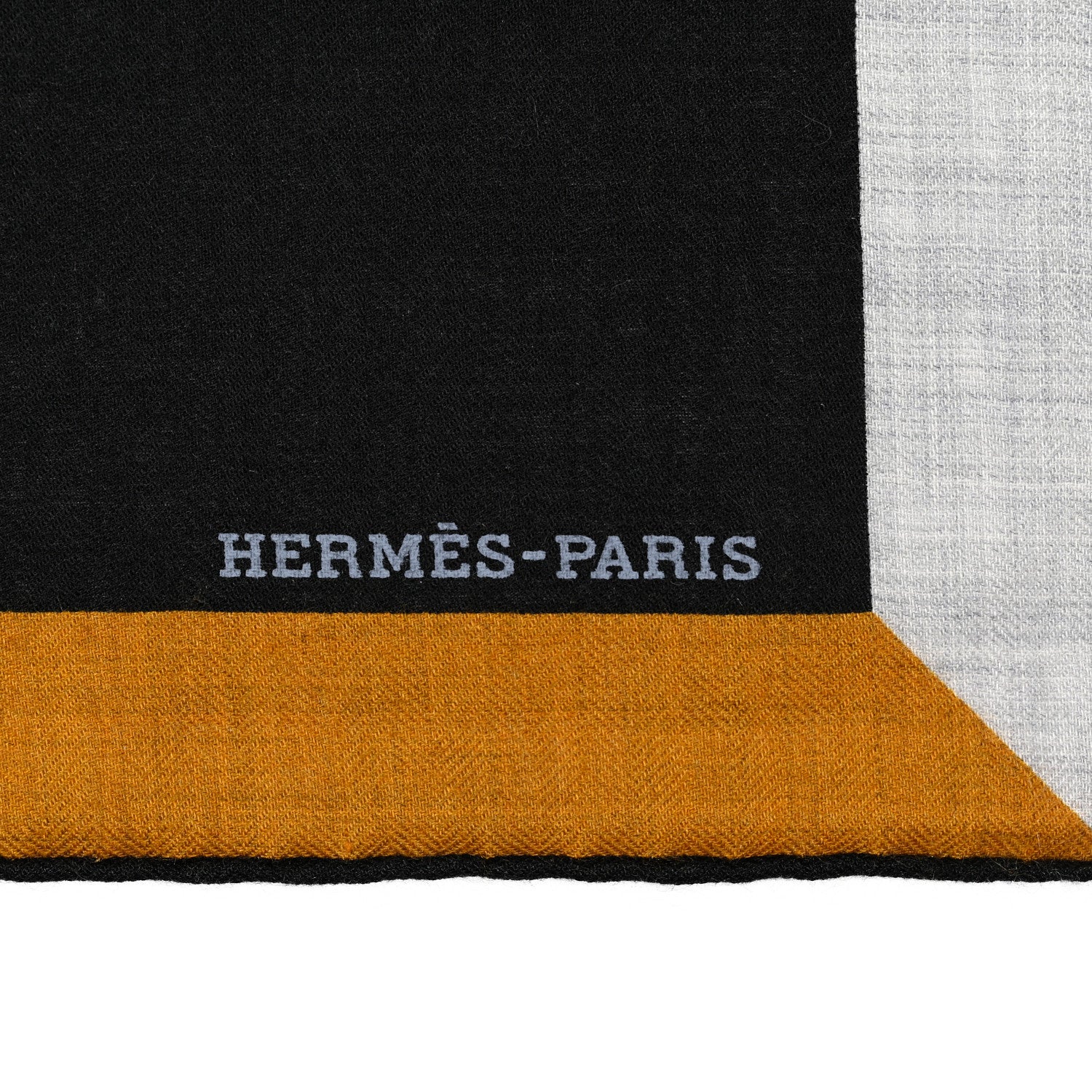 Hermes Cashmere Silk Encadre Blason Scarf 90 Black Gris Clair 2 of 4
