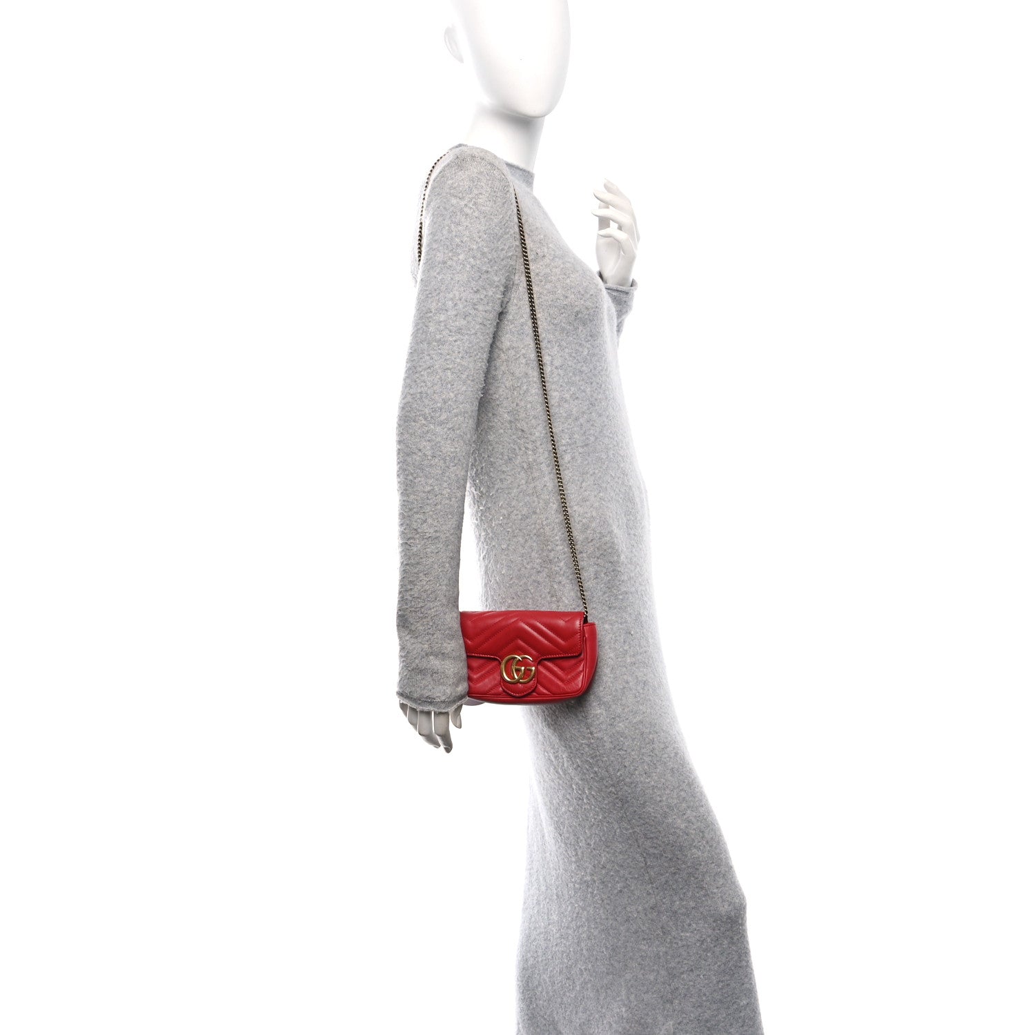 Gucci Calfskin Matelasse Super Mini GG Marmont Shoulder Bag Hibiscus Red 2 of 11