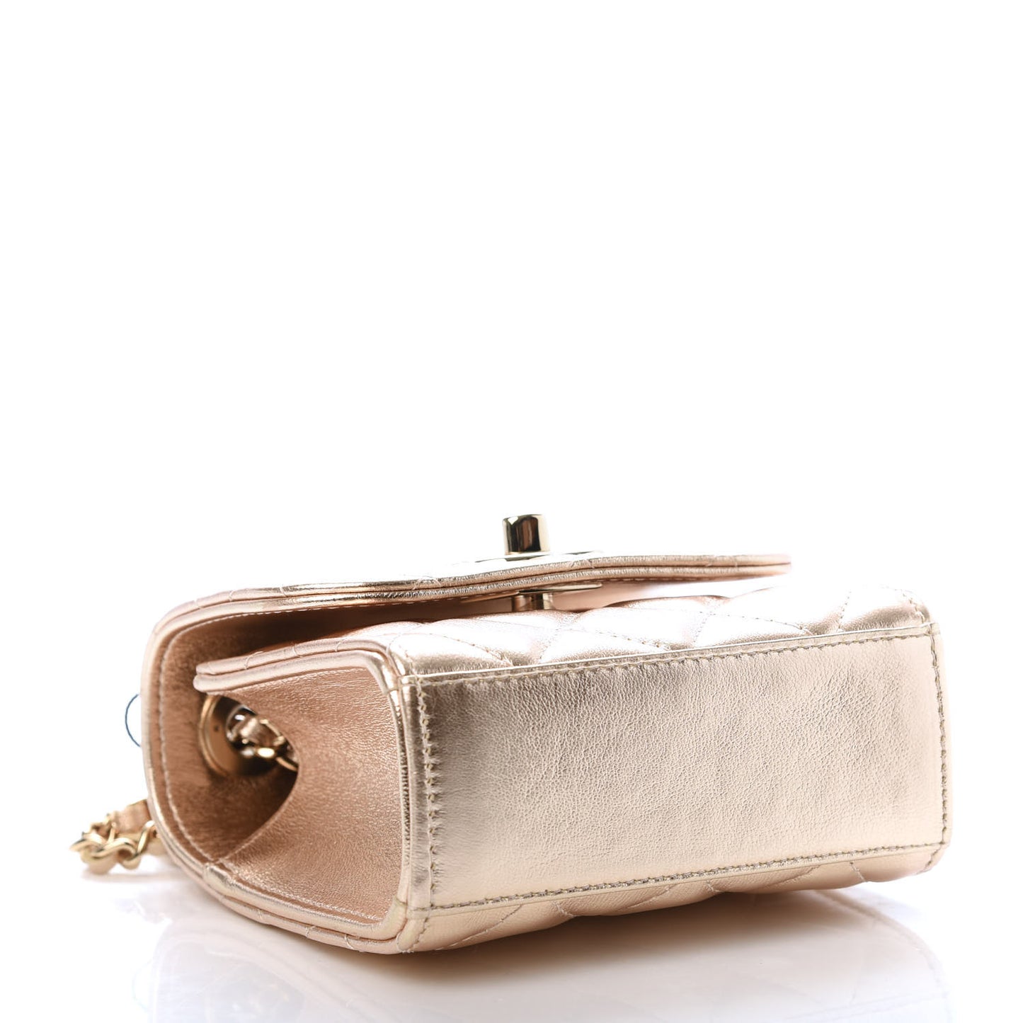 Metallic Lambskin Quilted Mini Trendy CC Clutch With Chain Gold