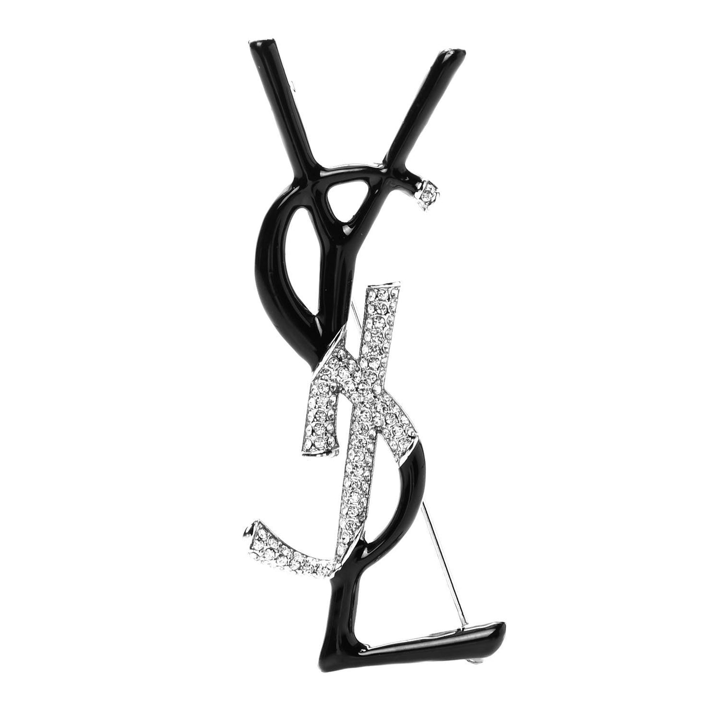 Monogram Crystal Brooch Black Silver