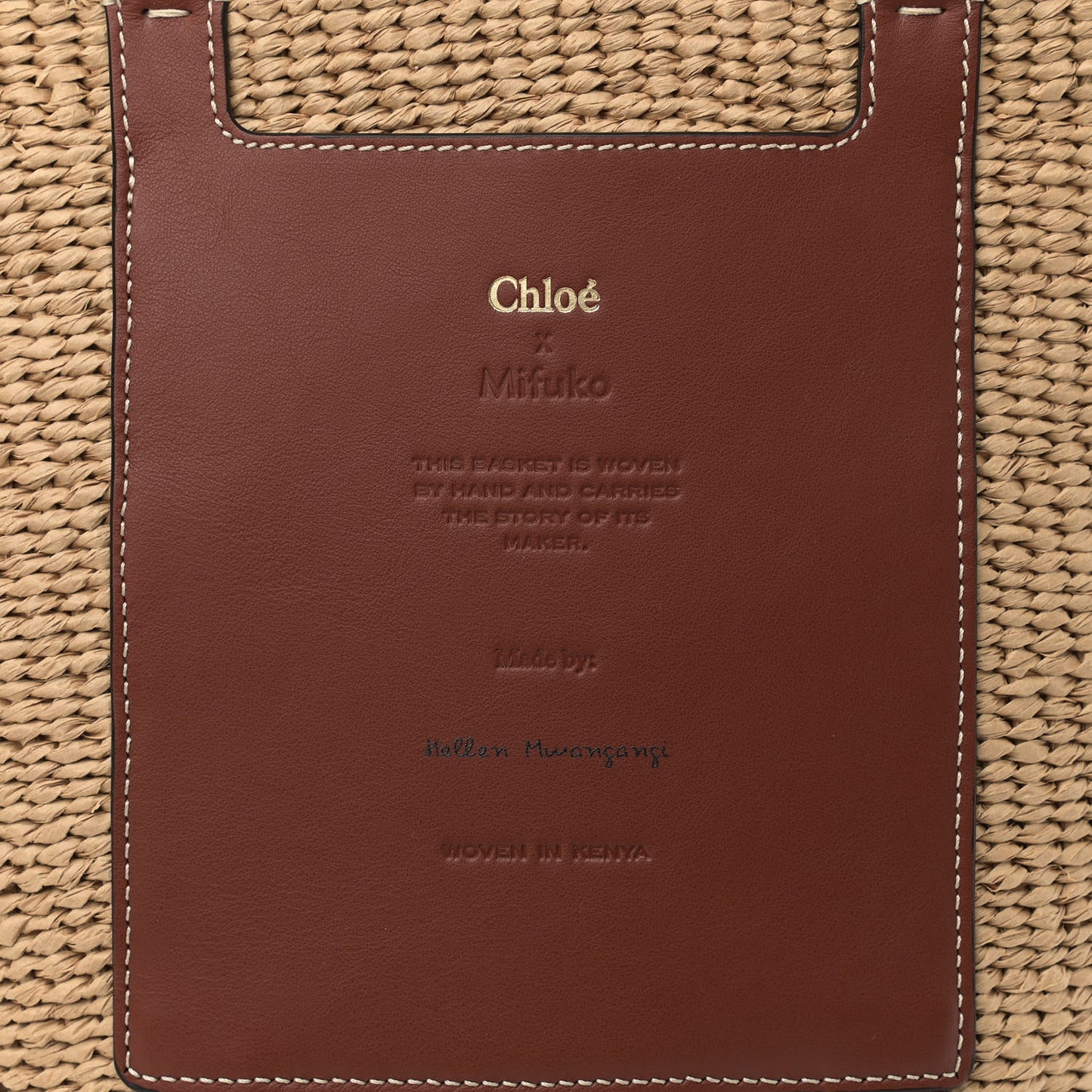 Raffia Calfskin Large Basket Tote Tan