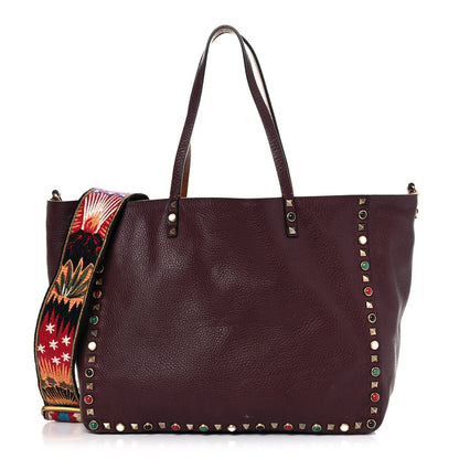 Valentino Garavani Stampa Alce Calfskin Medium Guitar Strap Rockstud Rolling Reversible Tote Light Cuir Rubin 15 of 29