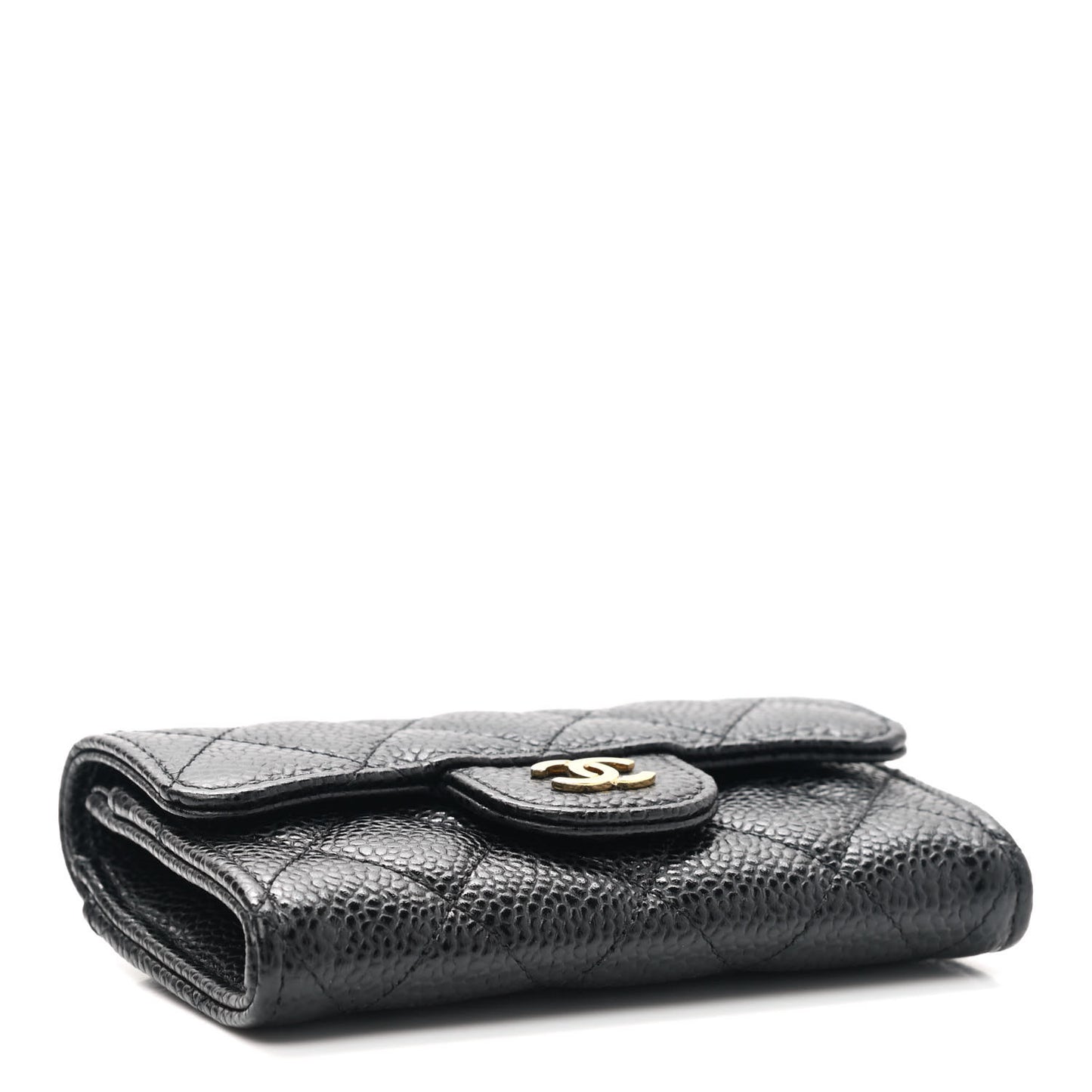 Caviar Quilted Flap Card Holder Wallet Black
