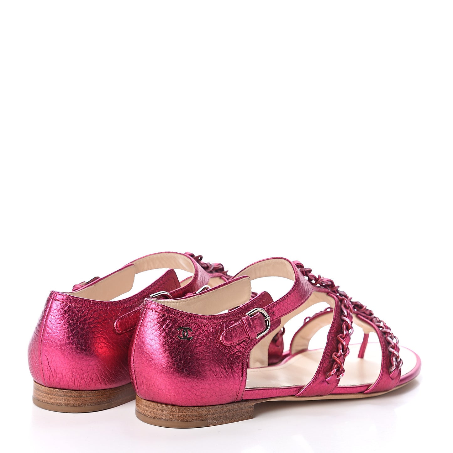 Metallic Gladiator Chain Sandals 38.5 Dark Pink