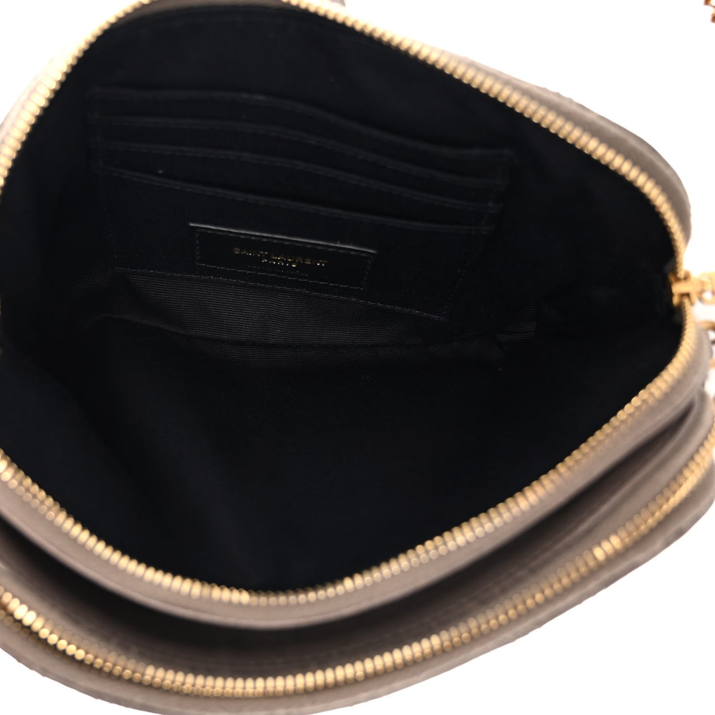 Grained Lambskin Quilted Mini Becky Double Zip Bag Taupe