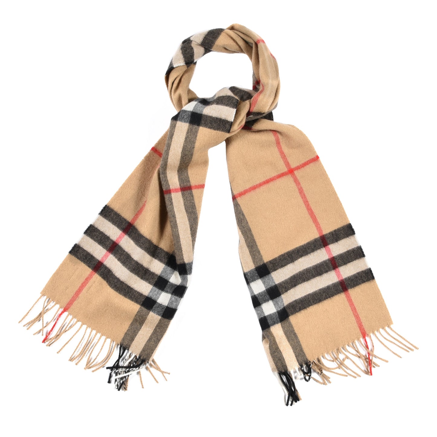 Cashmere Nova Check Fringe Scarf Camel