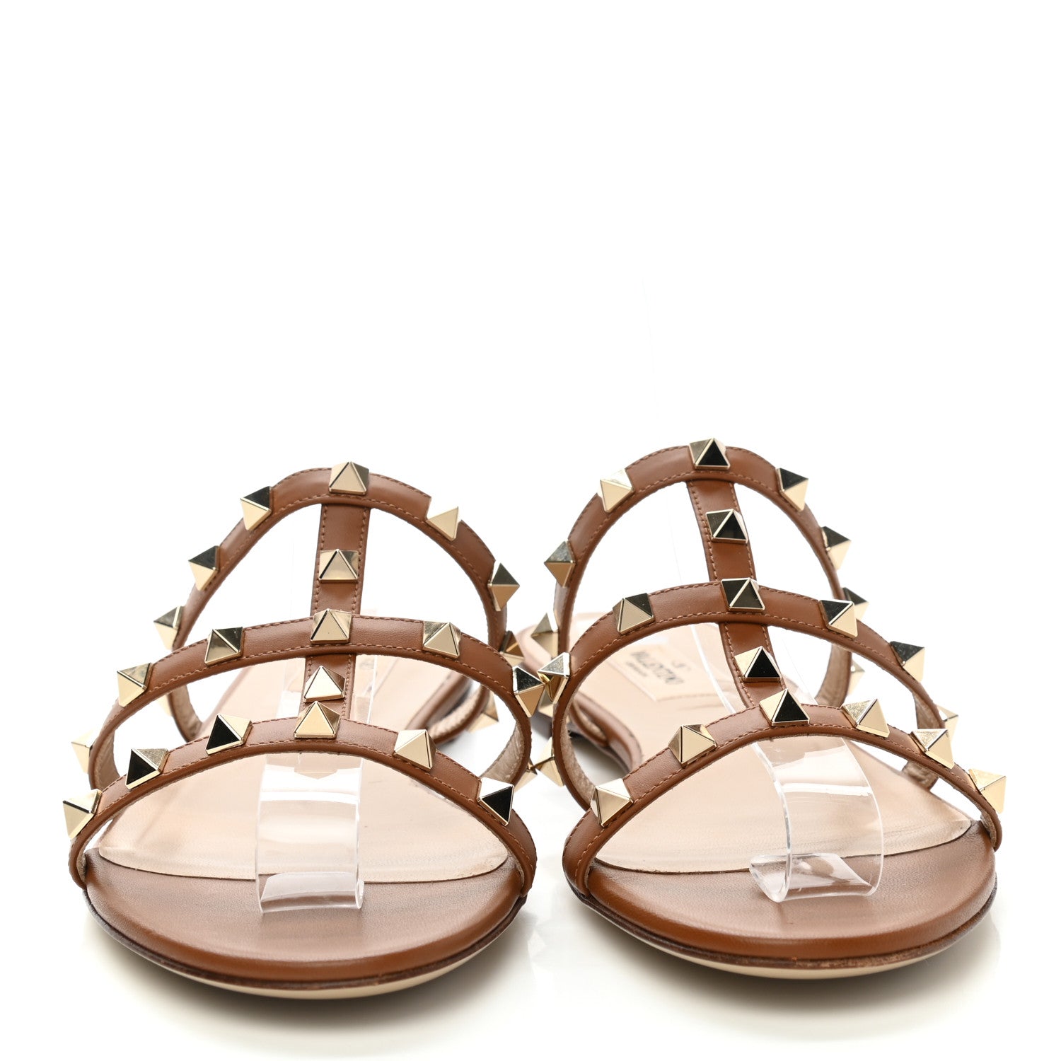 Valentino Garavani Nappa Rockstud Caged Flat Slide Sandals 37.5 Cuoio 2 of 10