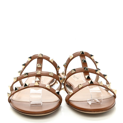 Valentino Garavani Nappa Rockstud Caged Flat Slide Sandals 37.5 Cuoio 2 of 10