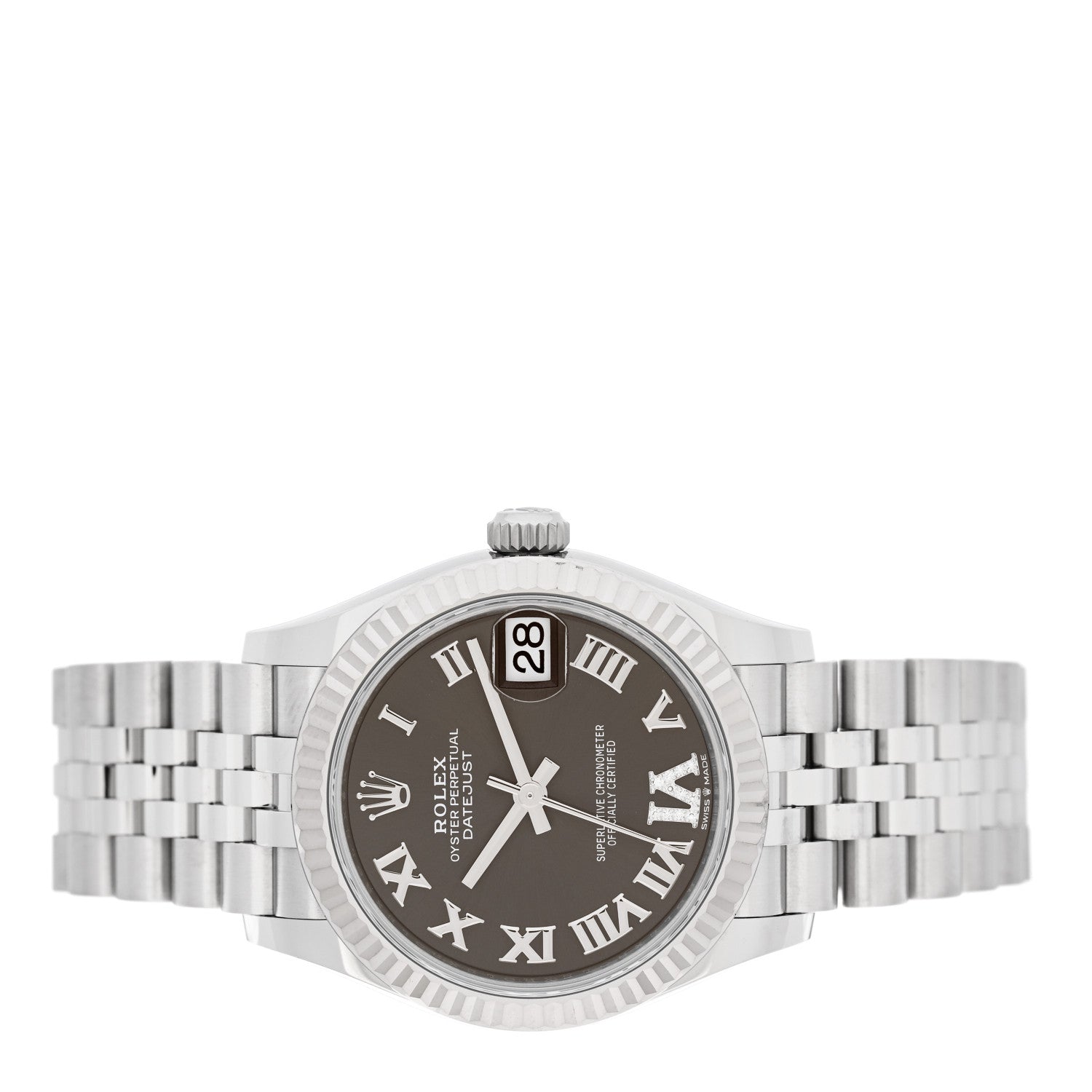 Rolex Stainless Steel 18K White Gold Diamond 31mm Oyster Perpetual Datejust Watch Dark Grey Roman 278274 2 of 5
