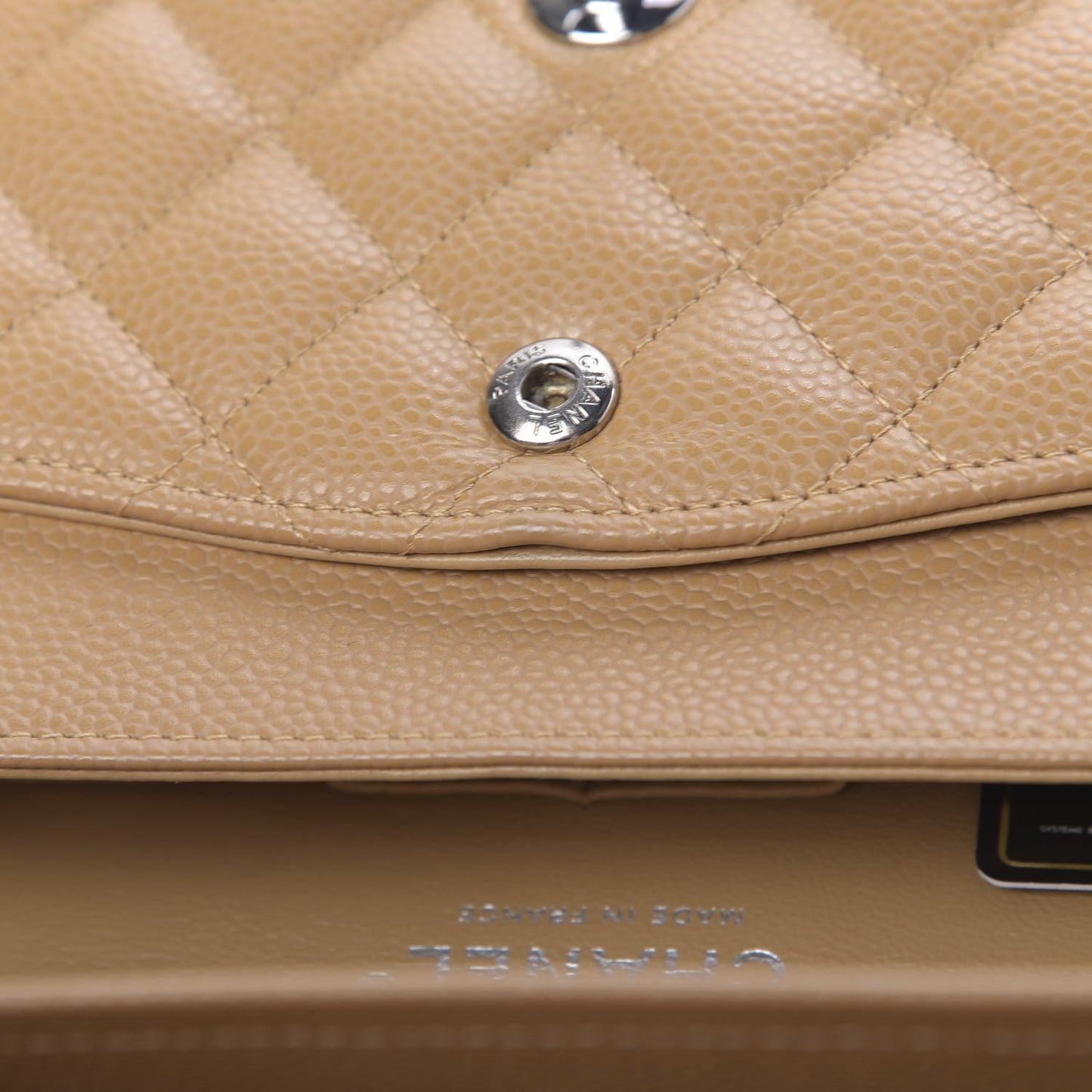Caviar Quilted Medium Double Flap Beige