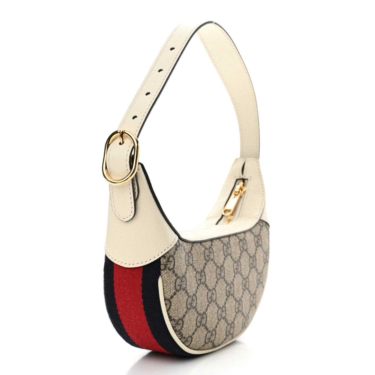 Gucci GG Supreme Monogram Textured Dollar Calfskin Web Mini Ophidia Half Moon Hobo Beige Ebony Mystic White 3 of 10