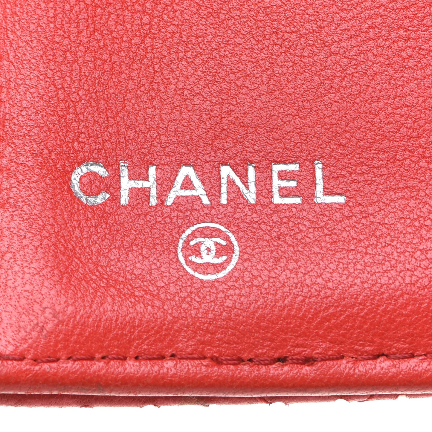 Perforated Lambskin Quilted Flap Wallet Red