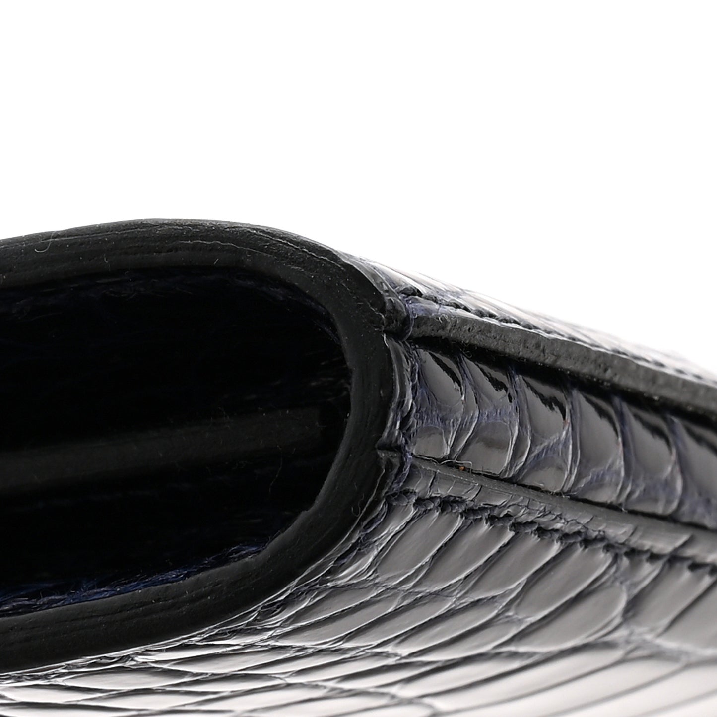 Shiny Alligator Kelly Longue Wallet Bleu Marine
