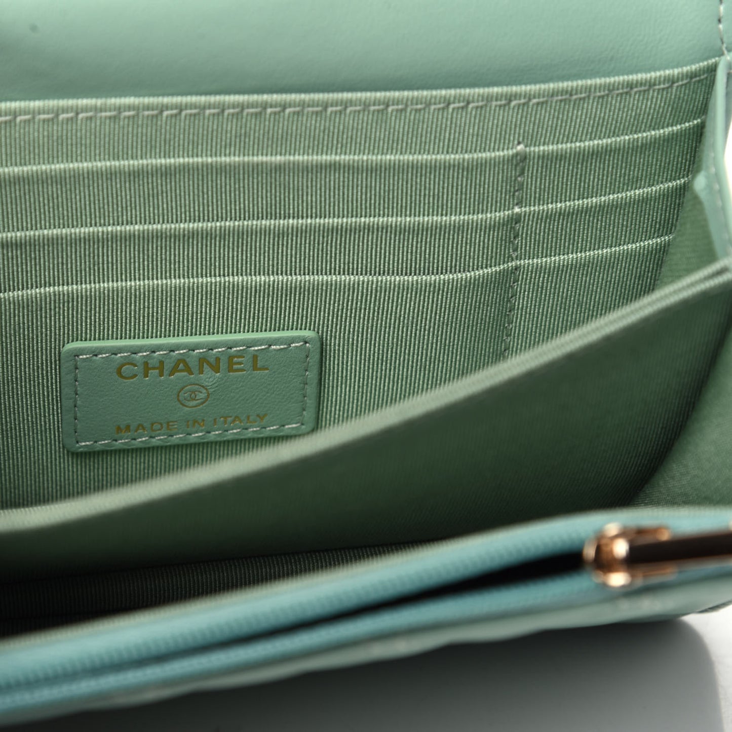 Lambskin Quilted Mini Wallet On Chain WOC Light Green