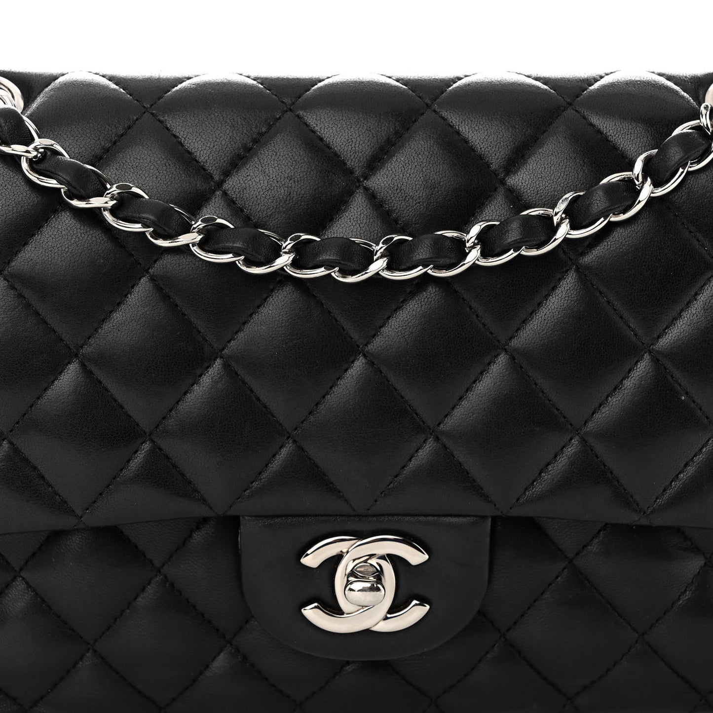 Lambskin Quilted Medium Double Flap Black