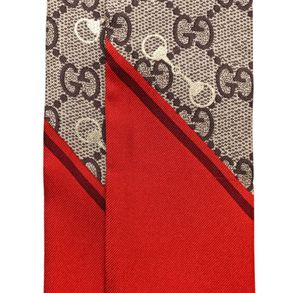 Gucci Silk Twill GG Monogram Gold Horsebity Neck Bow Scarf Flame 9 of 10